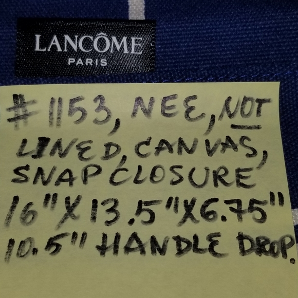1153B NEW Lancome Authentic Blue White Canvas Tote - Picture 9 of 15